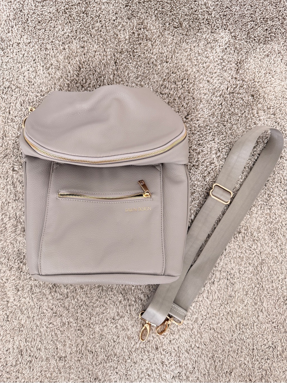 Fawn Design Light Gray Pebbled Leather Convertible Backpack Original Bag